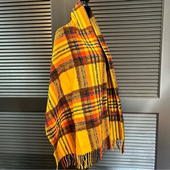 Kenzo Autumnal Textured Wool Blend Clueless Preppy, Gold, Pumpkin Orange Plaid - Picture 4 of 13